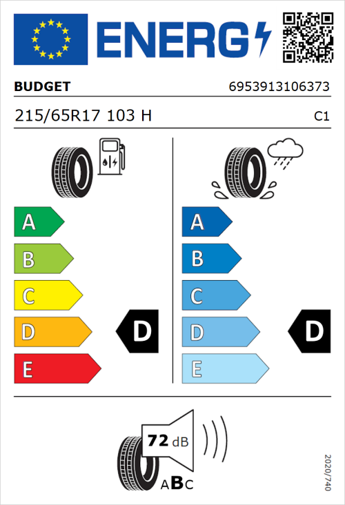 Tyre Label for Budget Budget 215/65R17 103H