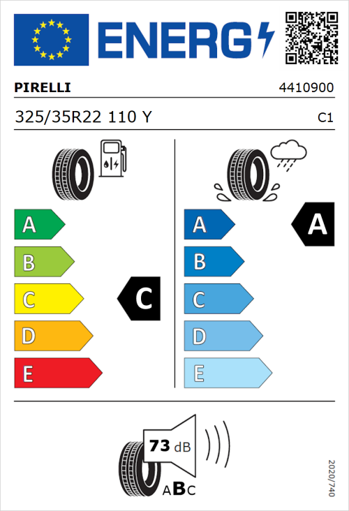 Tyre Label for Pirelli P Zero PZ5 Elect 325/35R22 110Y